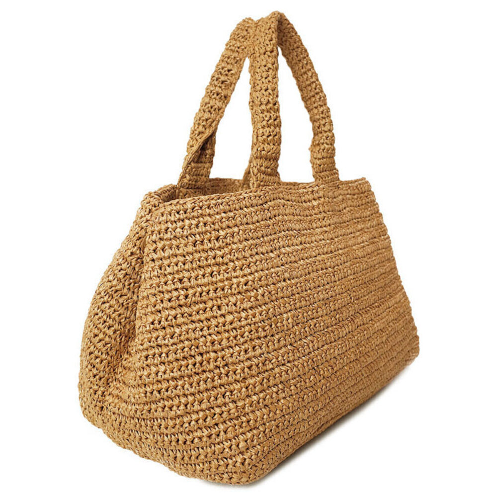 Prada Beige Raffia Tricot Tote Shoulder Bag Beige Tan - Picture 2 of 9